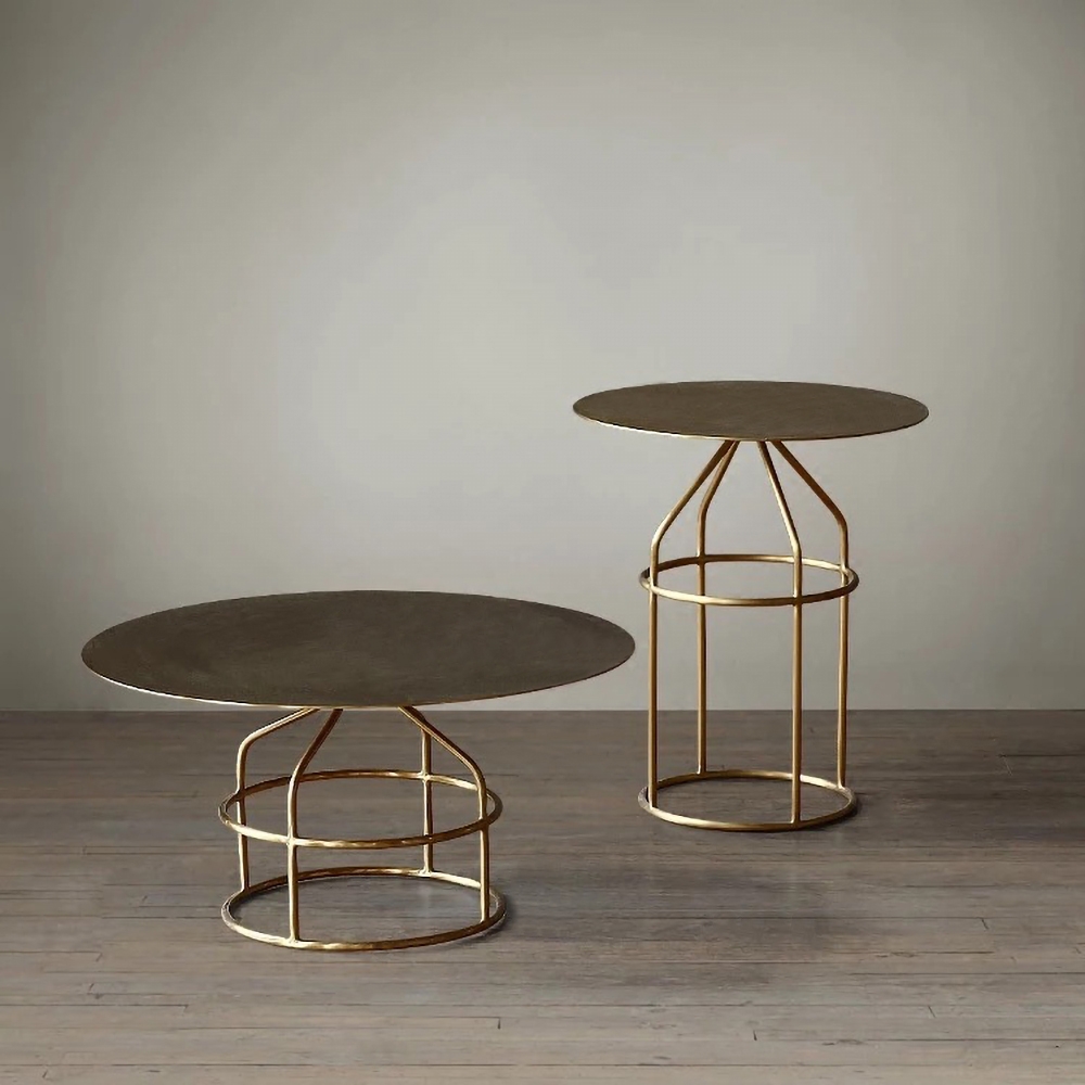 

Set of 2 Modern Round Coffee Table Sets Metal in Gold