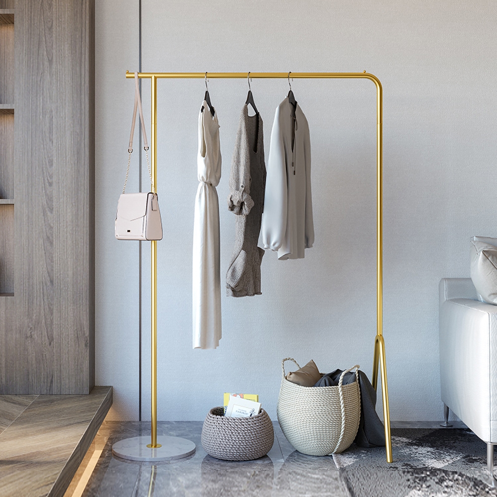 Marble Base Coat Stand Gold with Shelf and Hanging Rail