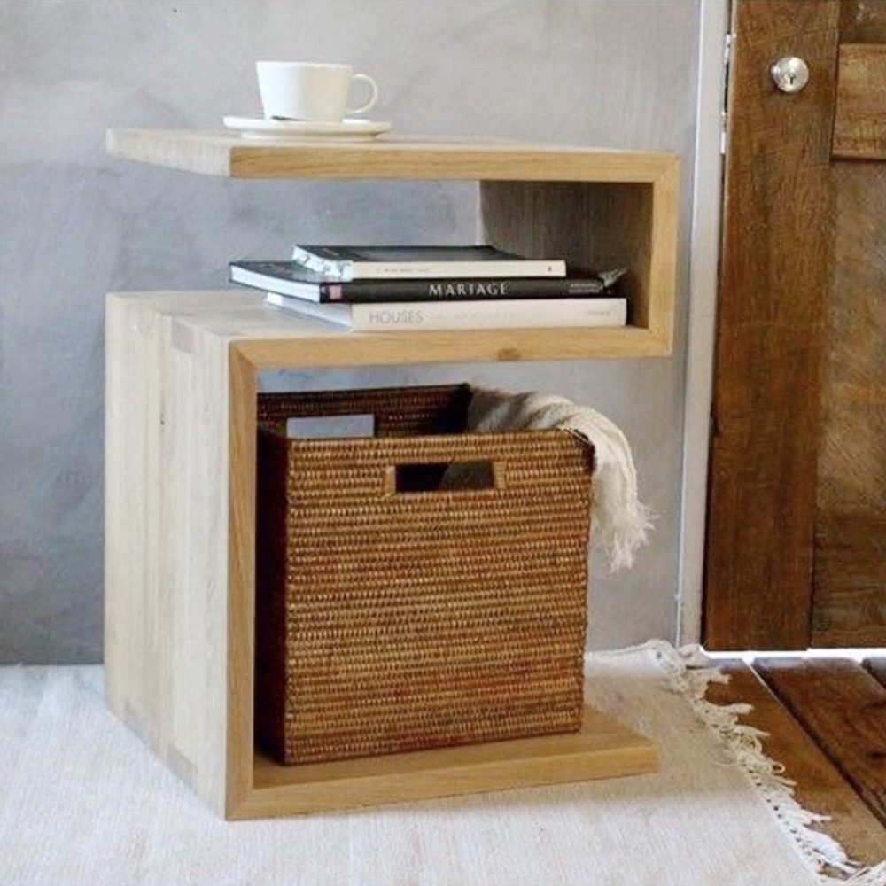Small End Table with Storage Wooden Side Table