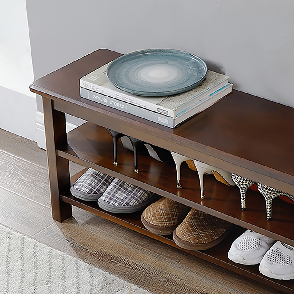 600mm Black Walunt Shoe Rack Storage Bench with 2Tier Shelves for