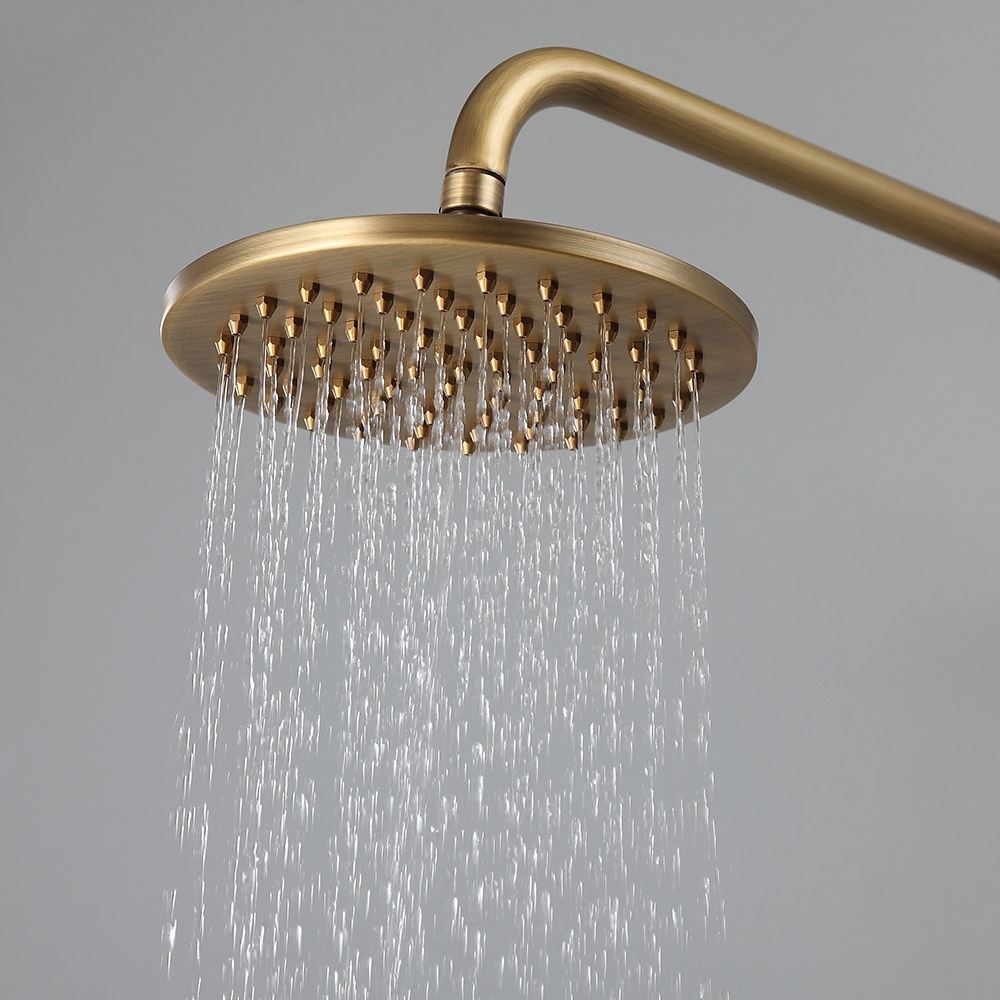 Antique Brass Exposed Wall Mount Shower Set with 200mm Rain Shower Head and Hand Shower