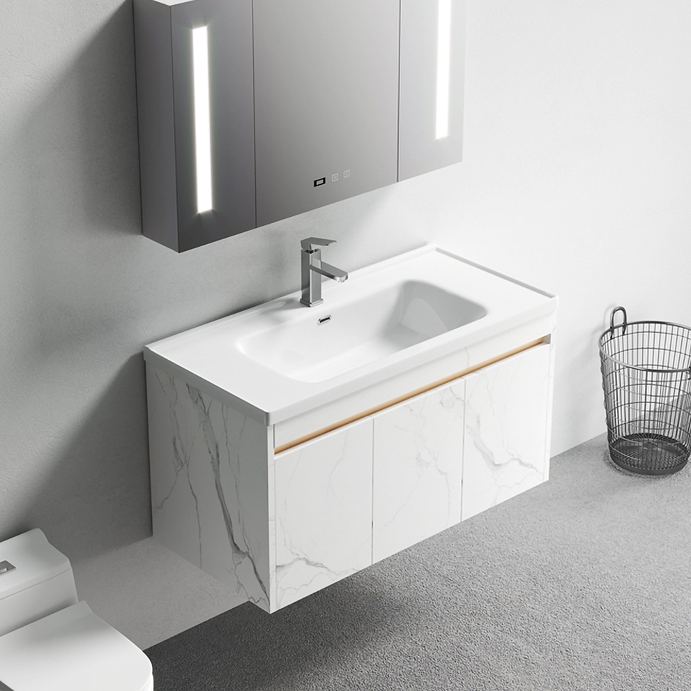 28" White Floating Bathroom Vanity with Ceramic Top & Drop-in Sink