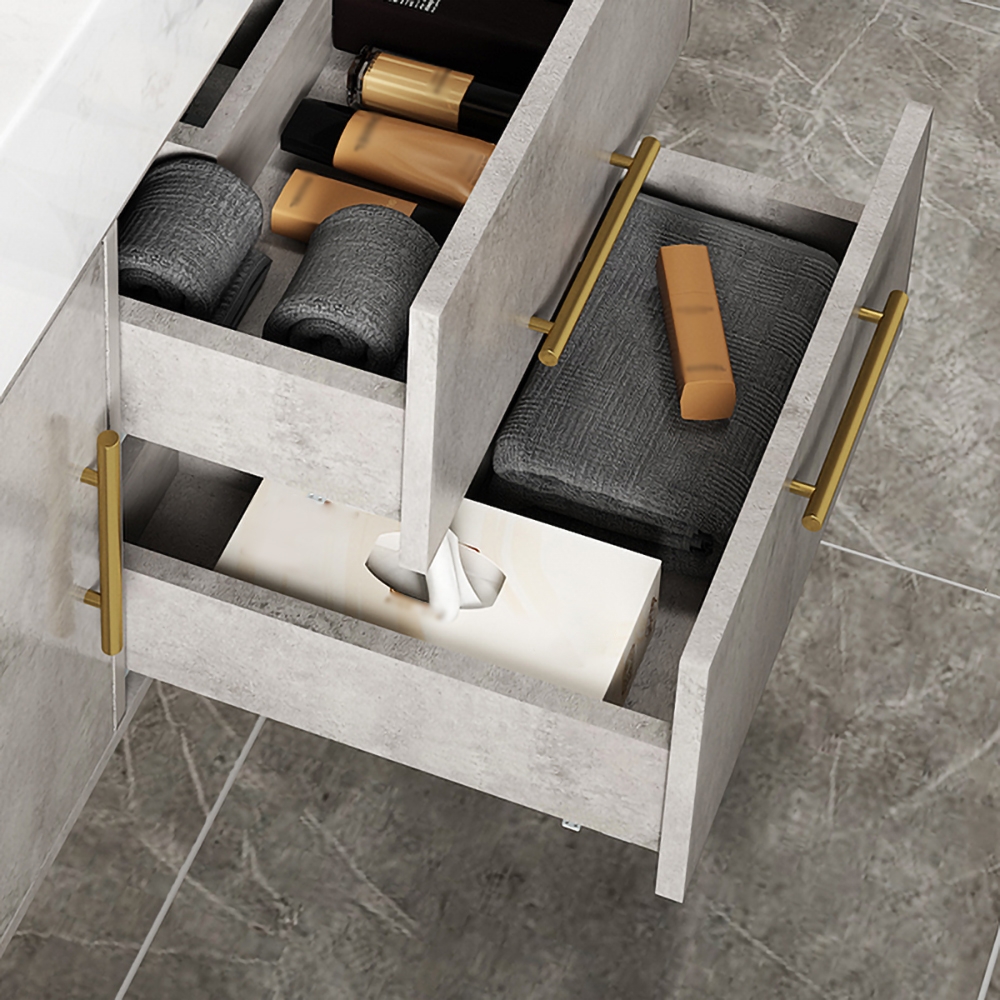 Ensemble de vanité de salle de bain flottant gris de 40 po avec lavabo en céramique intégral en faux marbre