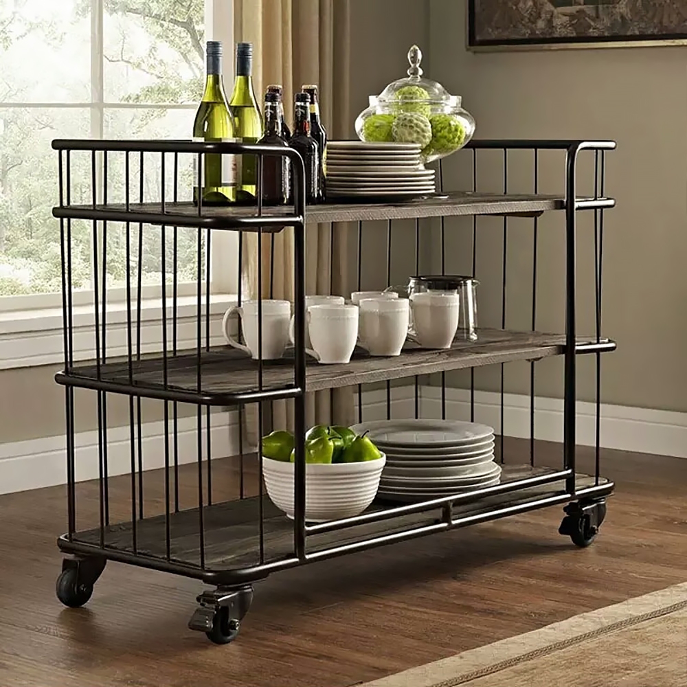900mm Rustic 3Tier Shelving with Wheels Kitchen ShelvingHomary