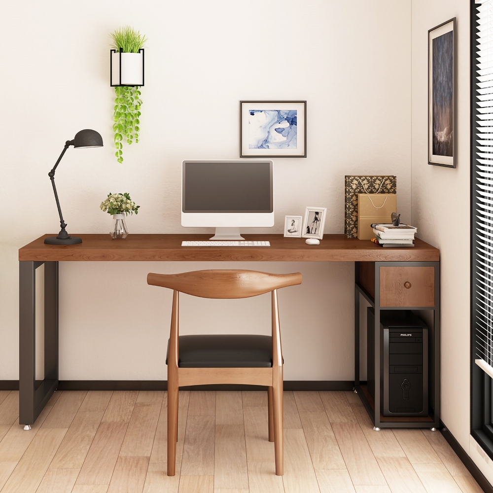 

Pine Wood Computer Desk Loft Writing Desk with Drawers & Shelf