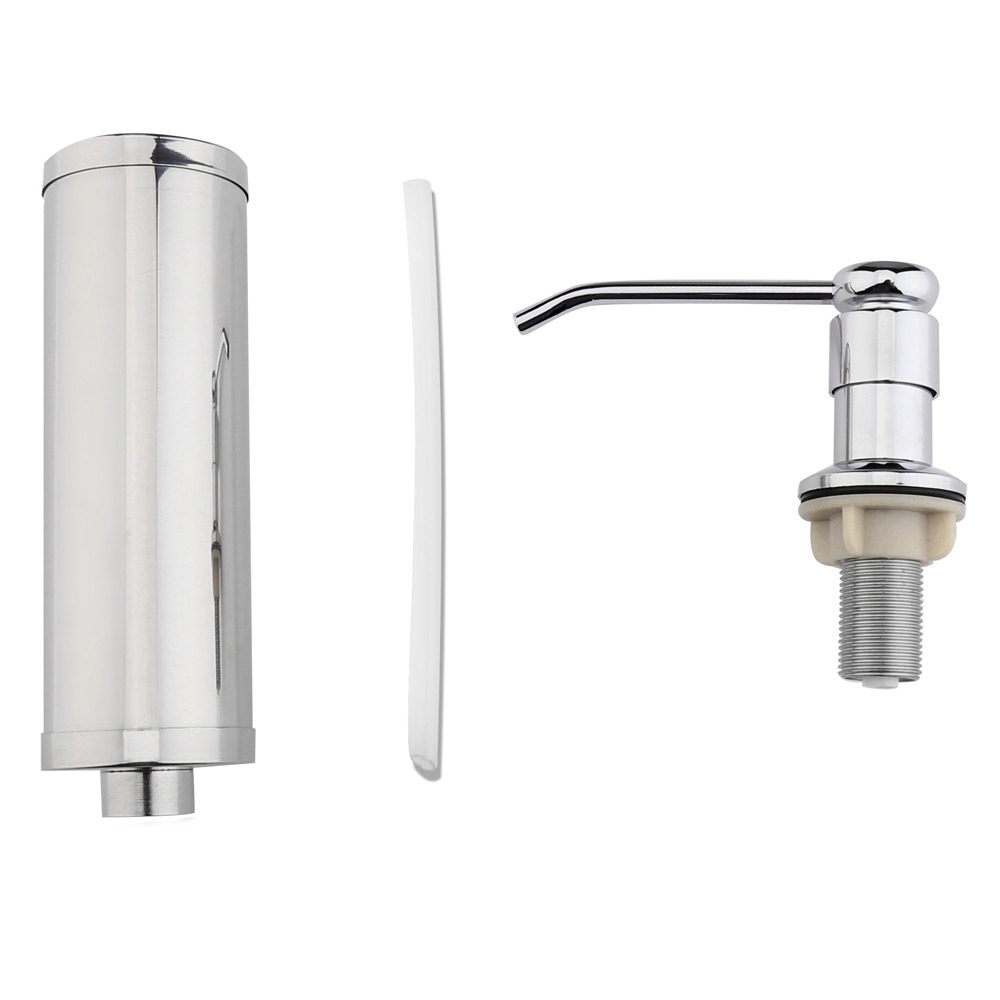 Modern Polished Chrome Deck Mount Solid Brass Sink Soap Dispenser with Stainless Steel Bottle