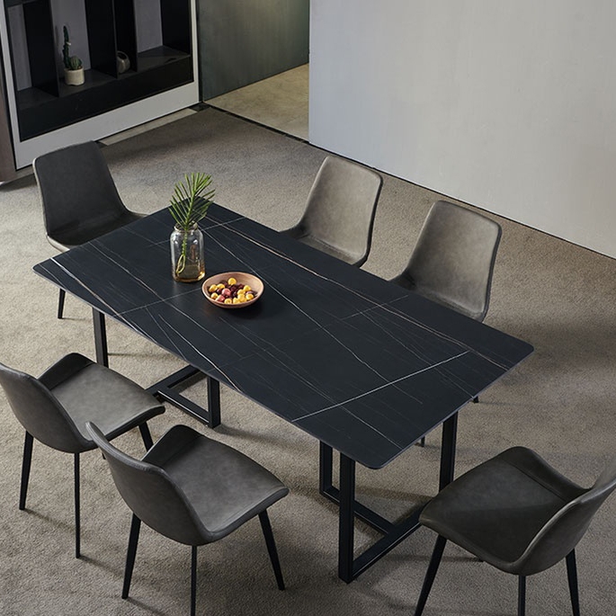 

55" Rectangle Stone Dining Table with Carbon Steel Base in Black
