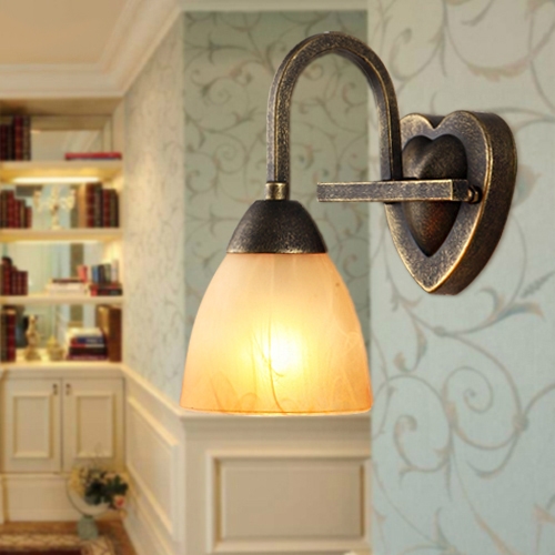 Seren Classic Style Single-Light Indoor Wall Sconce Golden Teak Glass Shaded Wall Lamp