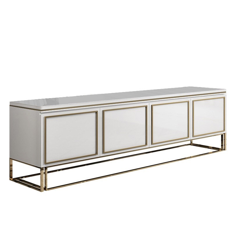 Medally White TV Stand Modern Console with Drawer Gold Media Console for TVs Up To 85"