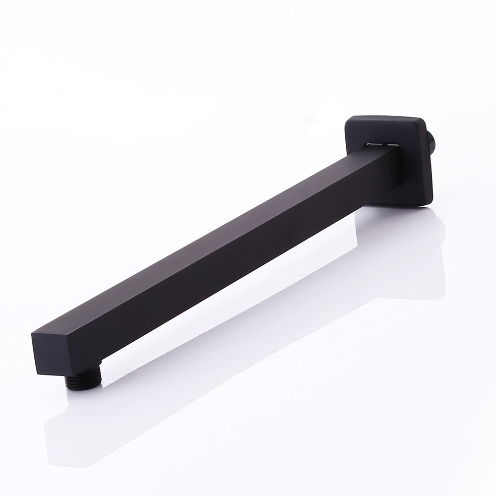 Wall Mounted 16-Inch Solid Brass Square Shower Arm in Matte Black