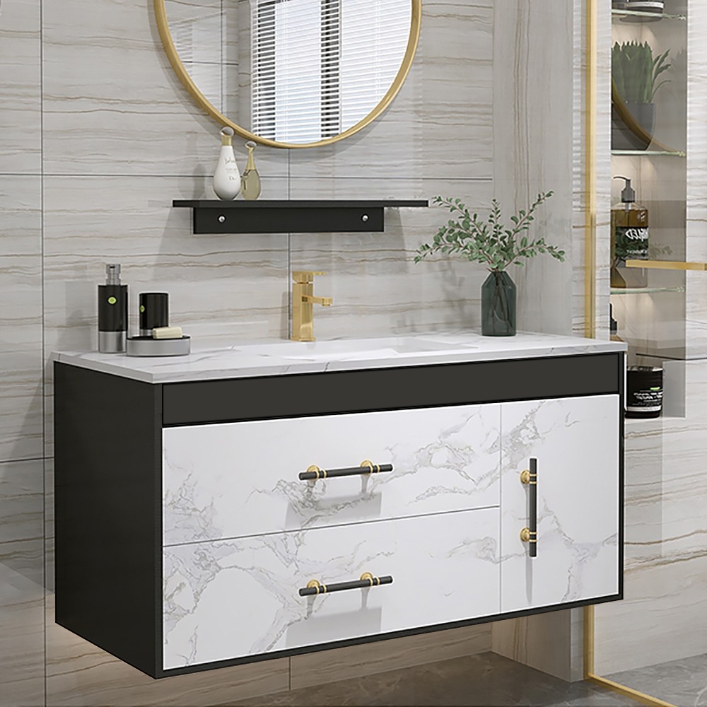600mm Floating Bathroom Vanity White Faux Marble Top & Basin with 2 Drawers
