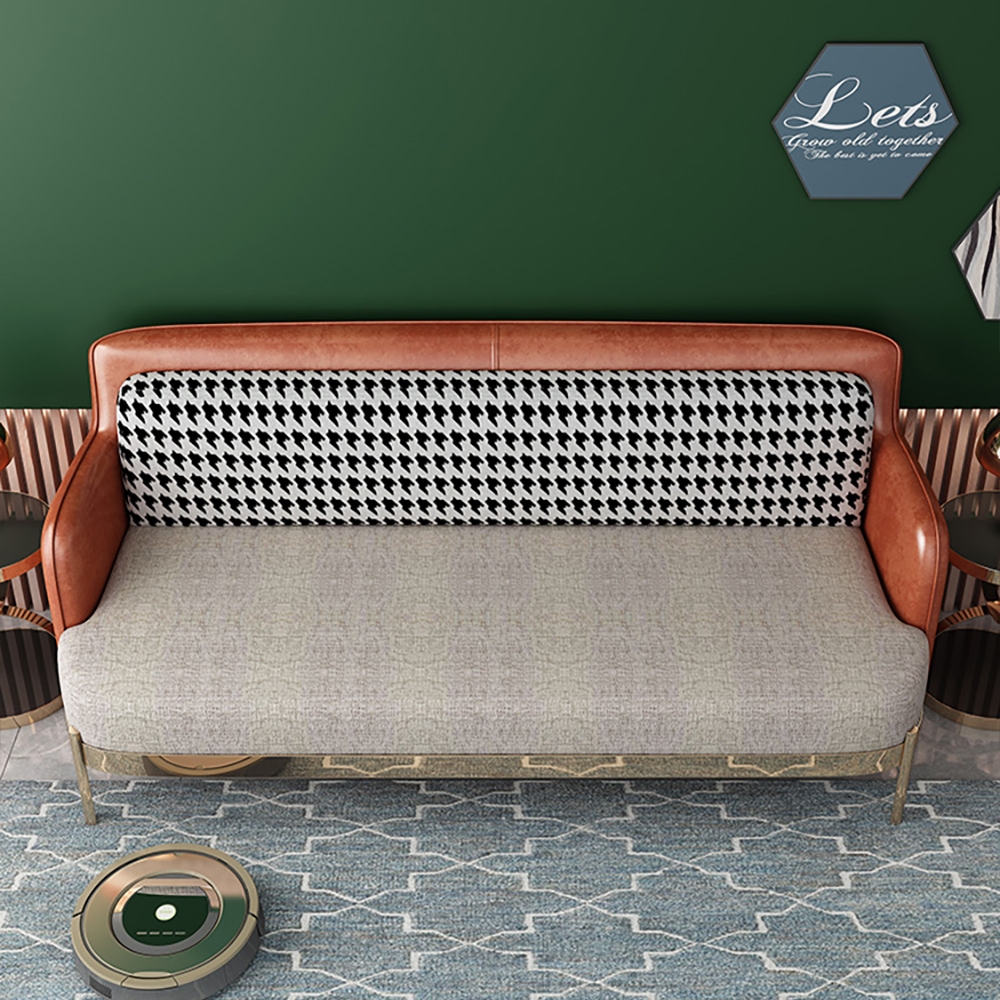 Gepolstertes Sofa im Retro-Stil aus Baumwolle und Leinen, 3-Sitzer-Sofa, Edelstahlrahmen mit goldenen