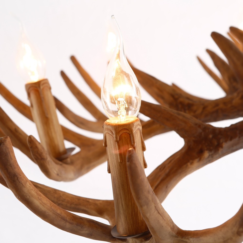 Cottage Style Faux Deer Antler Resin Branch 6-Light Chandelier with 2-Tier Decorative Antlers