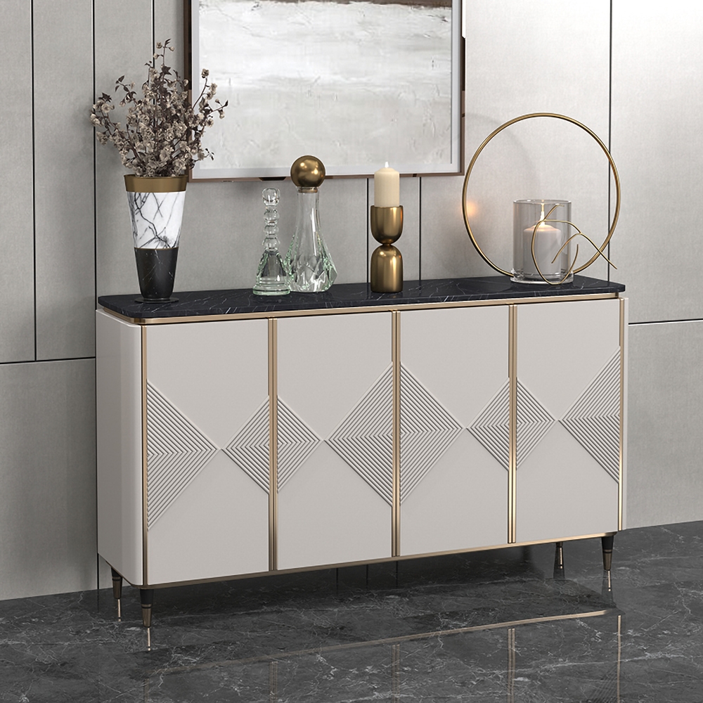 Aparador blanco tipo bufé de 1400 mm con puertas y estantes de mármol