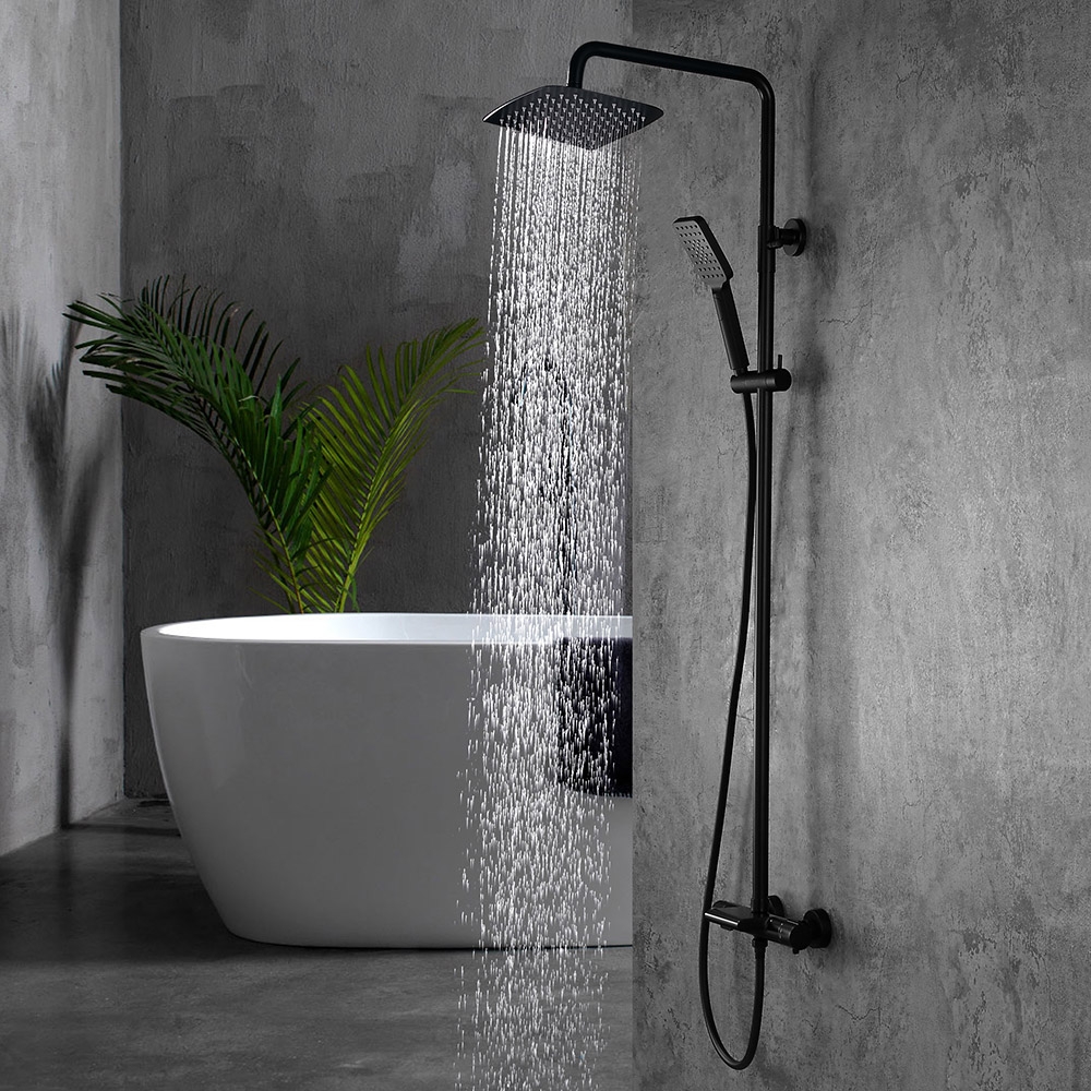 Modern Exposed Rainfall Thermostatic Shower Fixture With Hand Shower In Matte Black