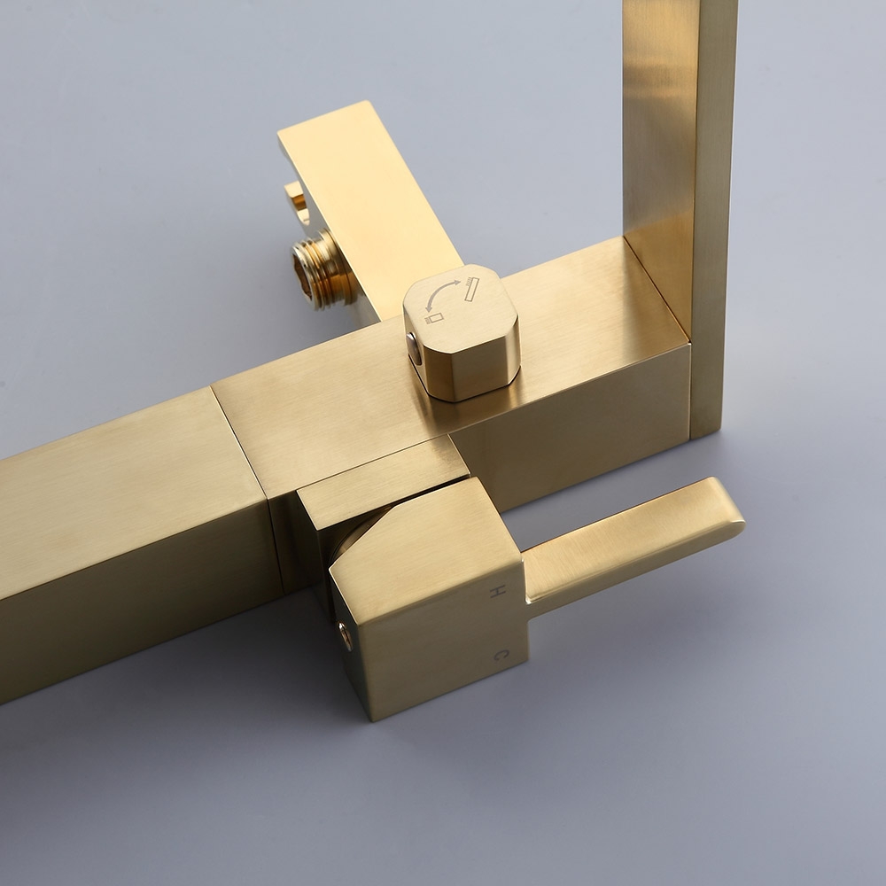 Dree Brushed Gold Freestanding Bath Filler Floor Mount Bath Tap with Hand Shower