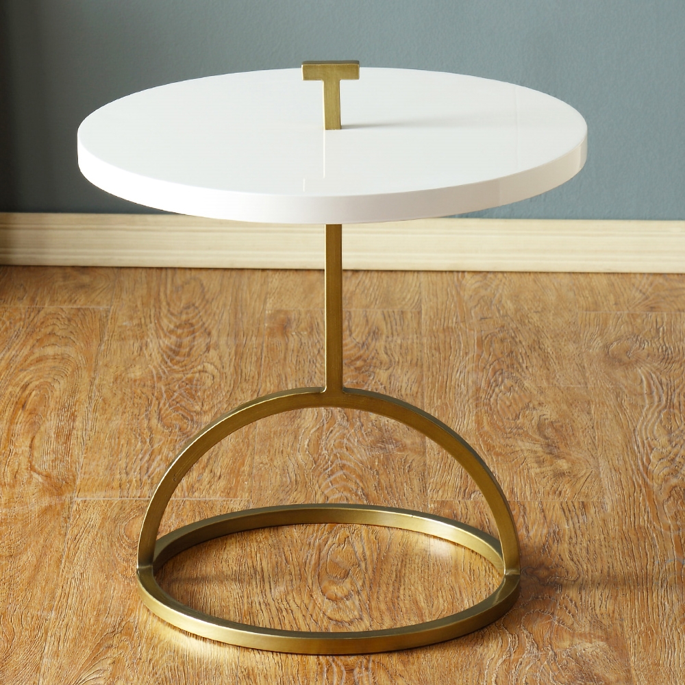 Round Black Small End Table in Gold Metal Portable