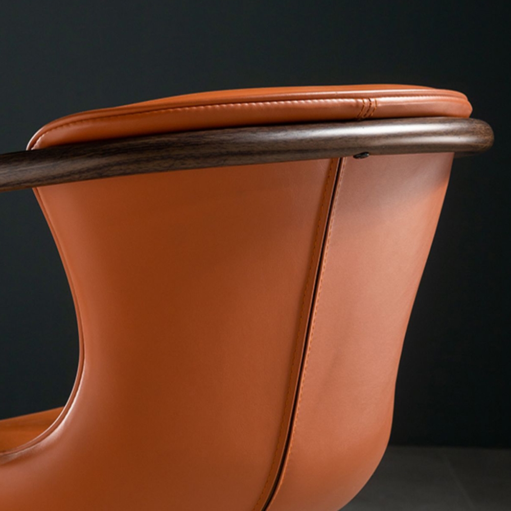 Modern Office Chair Saddle Leather Upholstered with Metal Frame