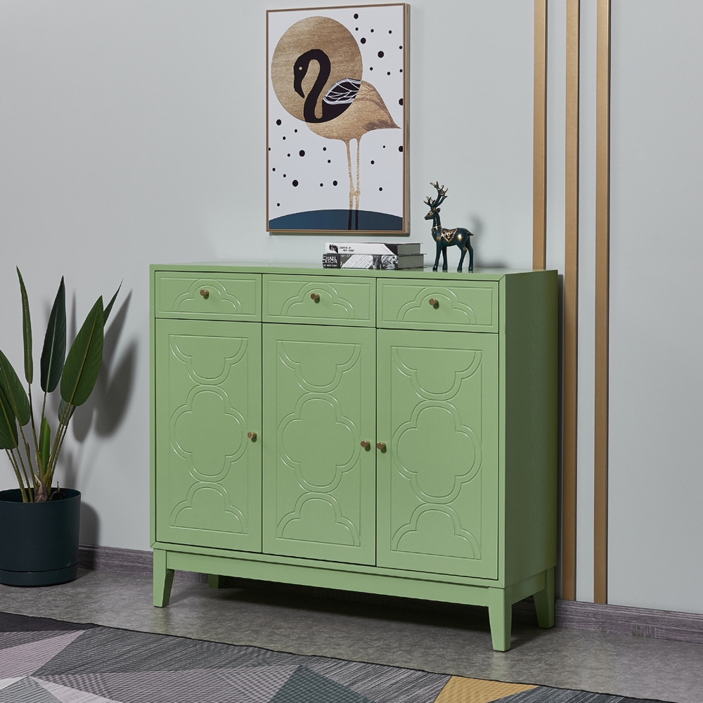 Modern Green Shoe Cabinet Shoe Organizer with 3 Doors & 3 Drawers & 6 Adjustable Shelves
