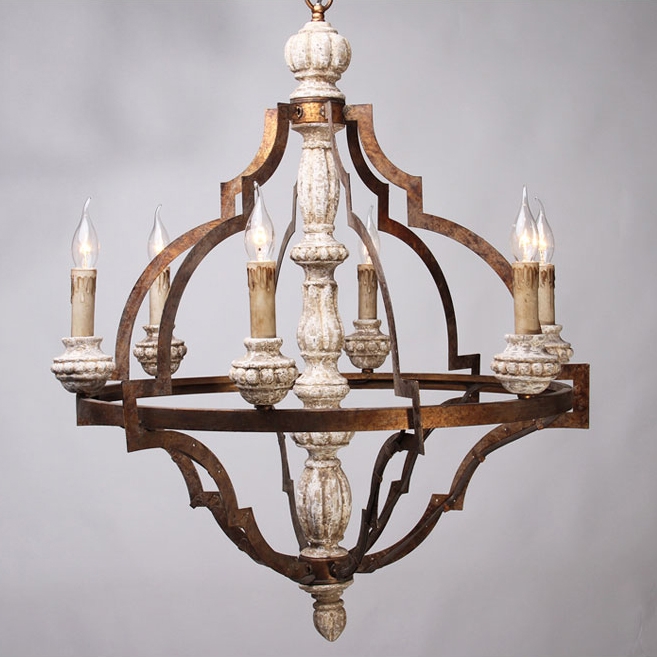 

Classic Antique Gold Frame Carved Wood 6 Candle Lights Rustic Chandelier Lighting Lamp
