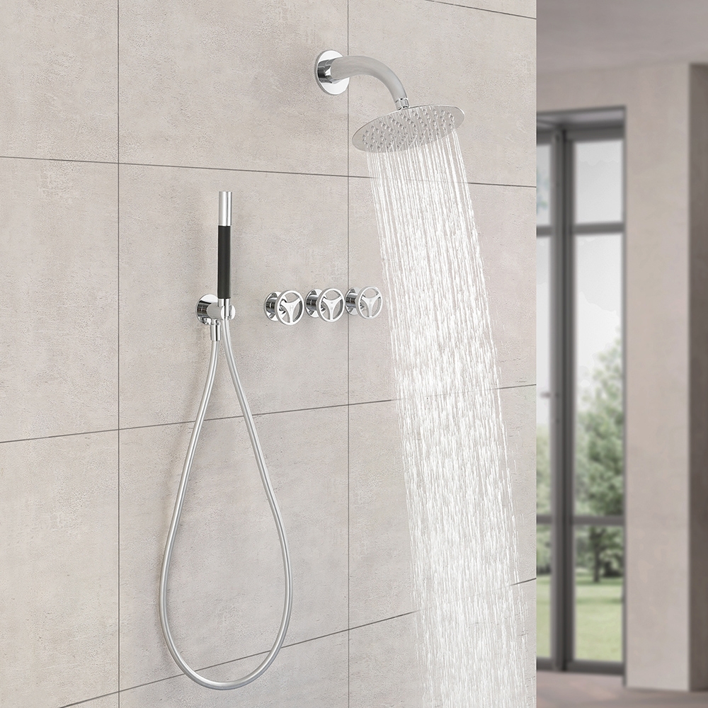 Ave Rain Shower System With 8 Inch Shower Head And Hand Shower In Polished Chrome