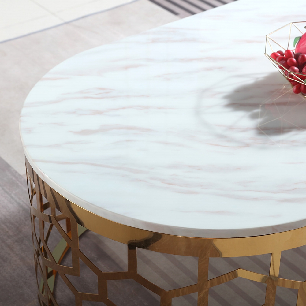 Modern Oval Coffee Table Marble Top with Stainless Steel Frame