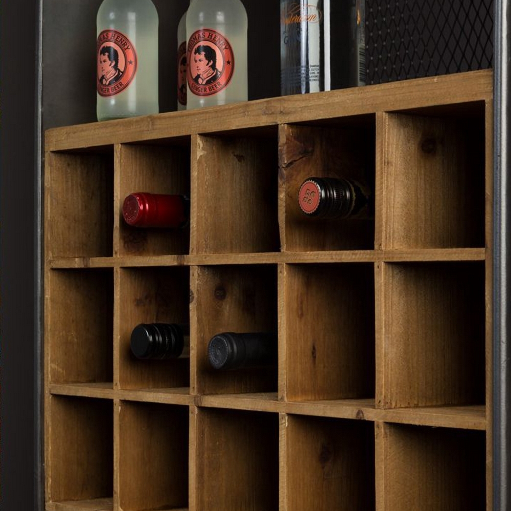 Industrial Loft Bar Cabinet with Storage Wine Glass Holders & Wine Grids & 3 Drawers