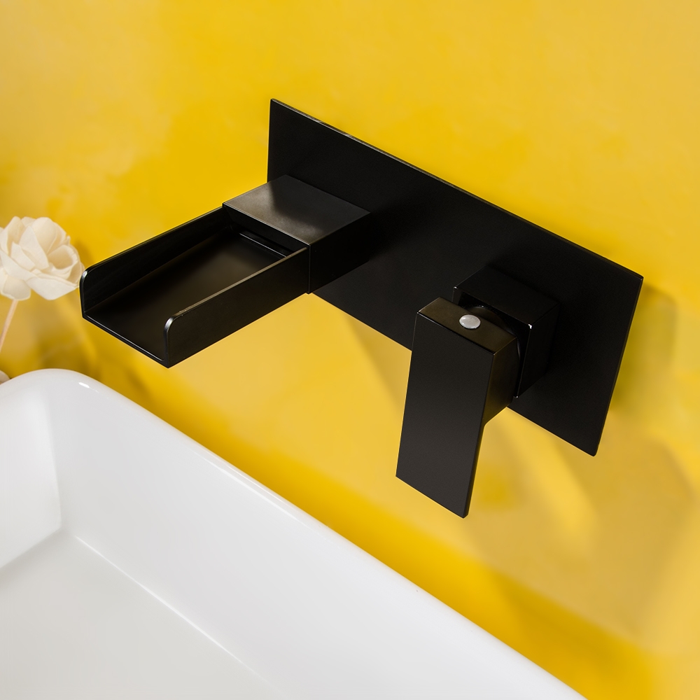 Mero Contemporary Waterfall Wall Mount Single Handle Bathroom Sink