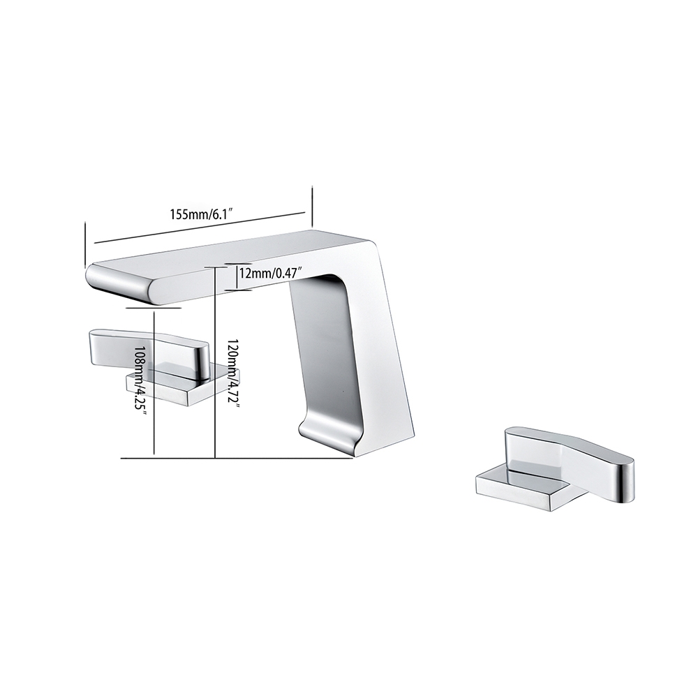 Rosa Contemporary Chrome Waterfall Spout Widespread Double-Handle Sink Faucet Brass