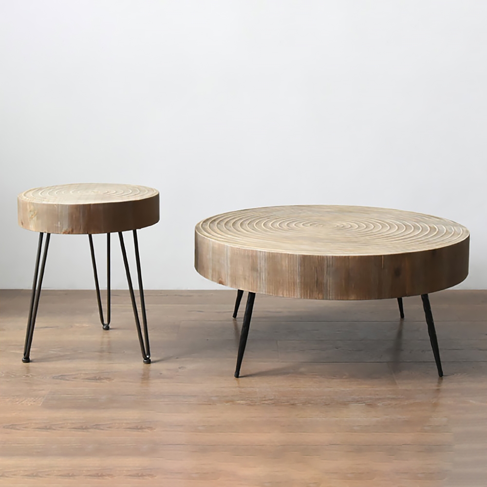Solid Wood 2 Piece Nesting Coffee Table 3 Leg Natural Wood Veneer