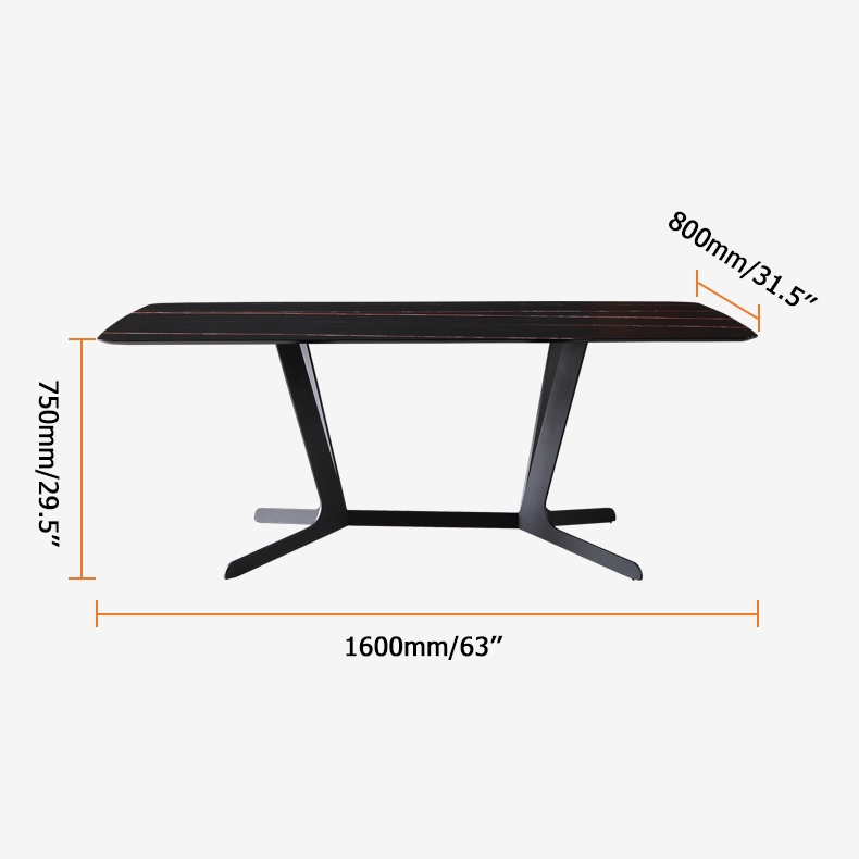 Rectangular Stone Dining Table Modern Table for Dining Room Steel Base in Black 71"