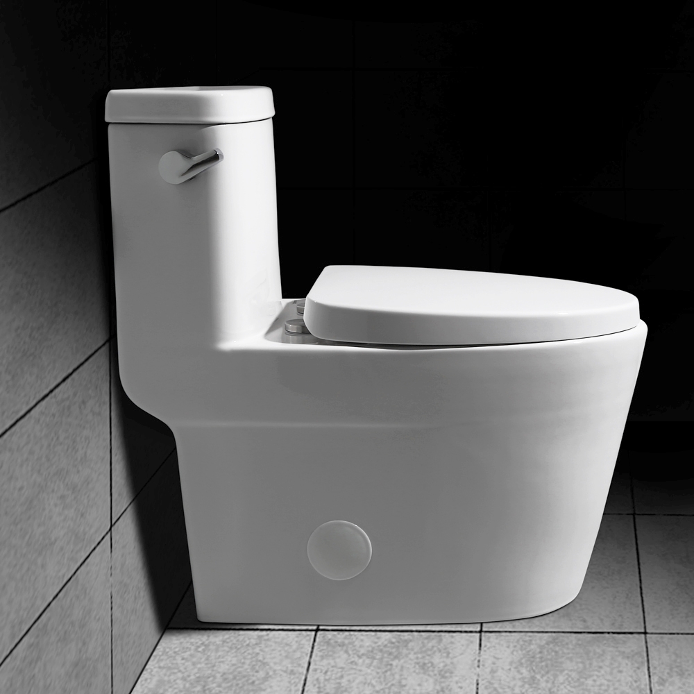 Image of White Compact Water Sense Labeled One-Piece Elongated 1.28 GPF Siphonic Toilet & Left-Hand Trip Lever Chrome