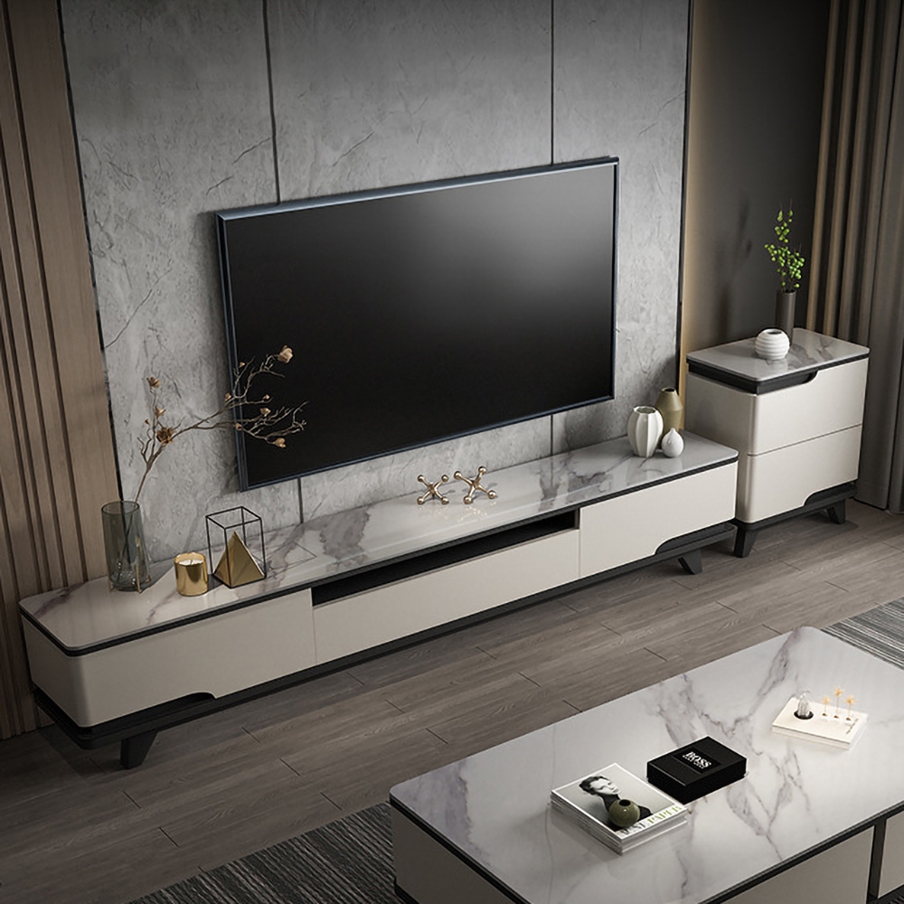 Modern White TV Stand with Drawers for TVs up to 75" Media Console
