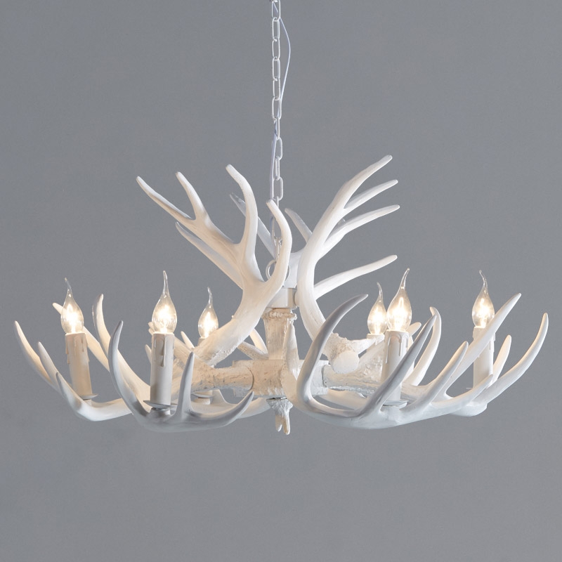

Rustic Pure White Faux Antler Cascade Single-Tier  Chandelier with Candelabra Lights
