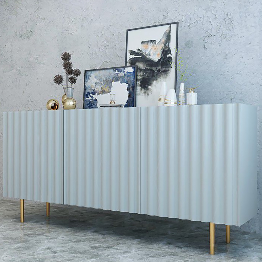 Grey Sideboard Accent Storage Credenza with Doors Gold Legs in