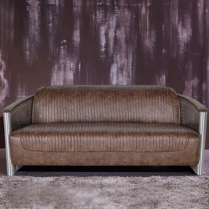 Zado Vintage Brown PU Leather Sofa Aviator 3 Seater Industrial Loft Zado Vintage Brown PU Leather Sofa Aviator 3 Seater Industrial Loft