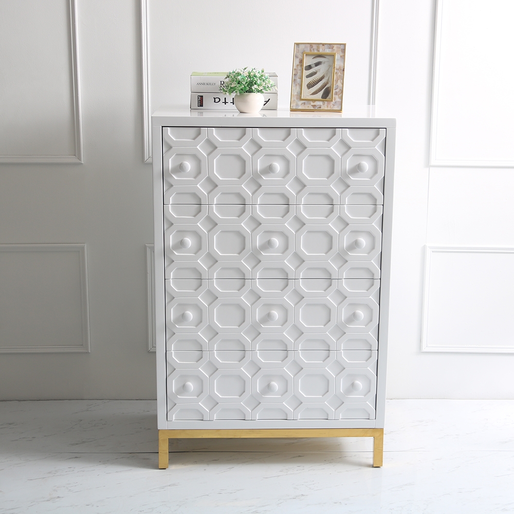 

Modern White Cabinet Chest of 4-Drawer Gold Finish 43" in Height