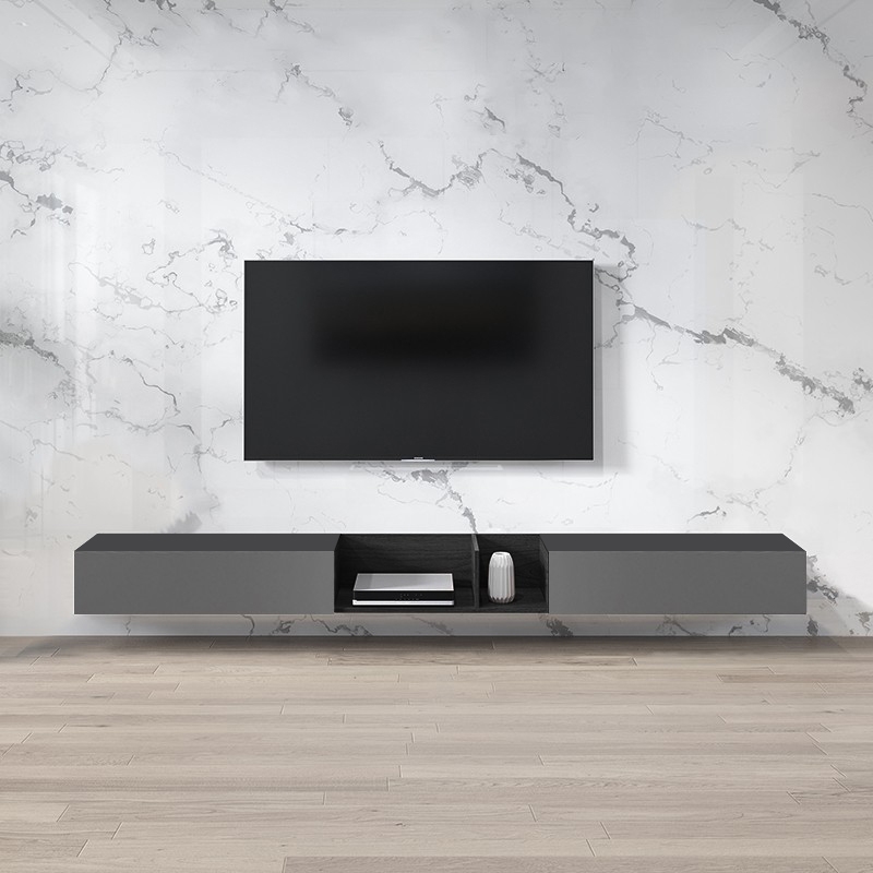 Gray & Black Floating TV Stand Wall-Hung for TV Up to 100 Inch