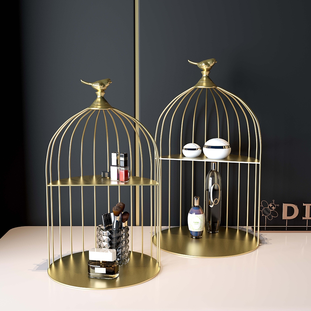 

Modern Cage-Shaped Gold Metal Desktop Shelves Set of 2-A: Small+Medium