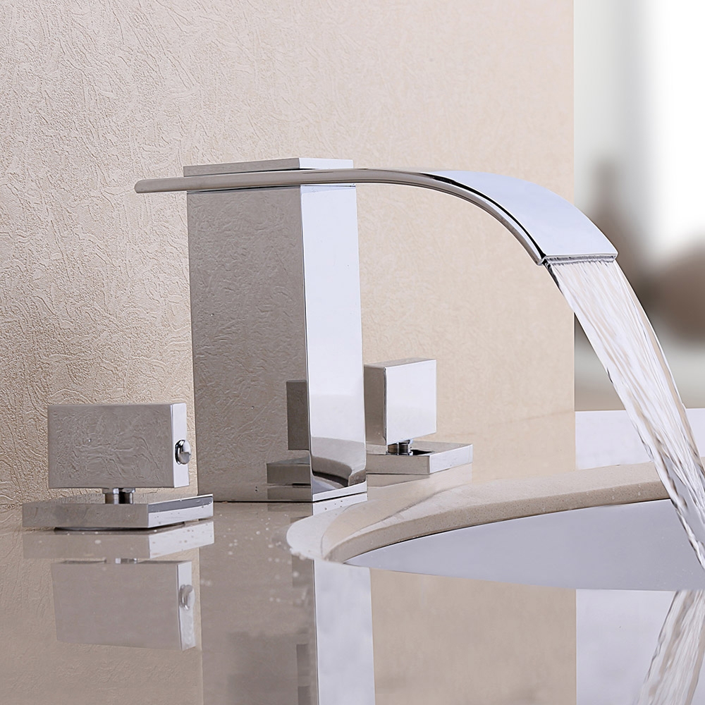 

Milly Modern 2-Handle Deck Mounted Waterfall Widespread Bathroom Sink Faucet