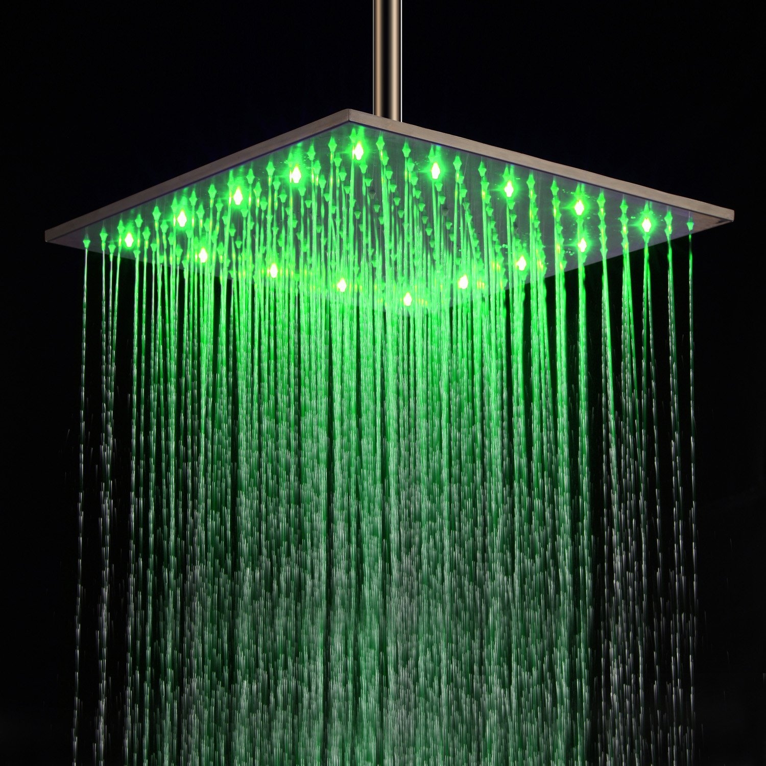 Modern 16 Inch LED Square Stainless Steel Rain Showerhead in Brushed Nickel