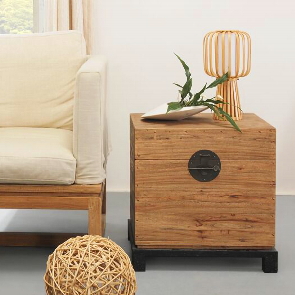 Retro End Table Flip Top with Storage Bin Wooden Side Table