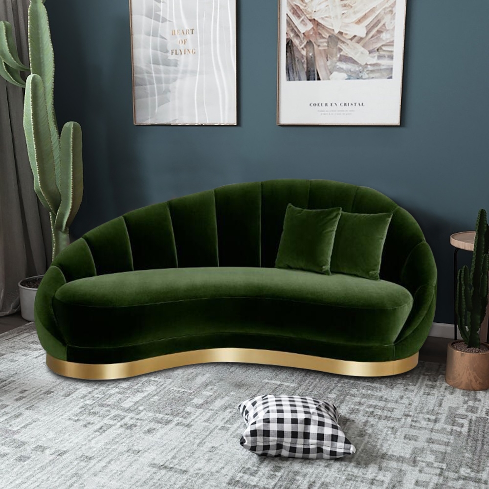 

Green Modern Velvet Upholstered Sofa 3-Seater Sofa Luxury Sofa Gold Base