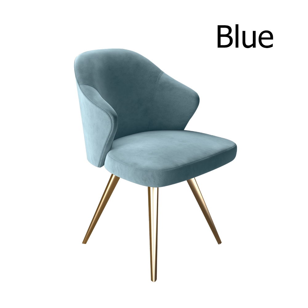 Blue Upholstered Velvet Dining Chair Modern Arm Chair in Gold