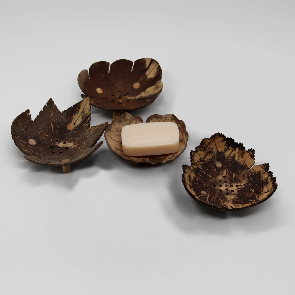 Cottage Coconut Wood Soap Dish Holder Organic Leaf-shaped Handmade Eco-friendly Soap Holder In Brown Style B
