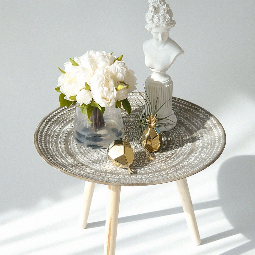 

Modern Retro Round End Table Wooden Tray Top Side Table