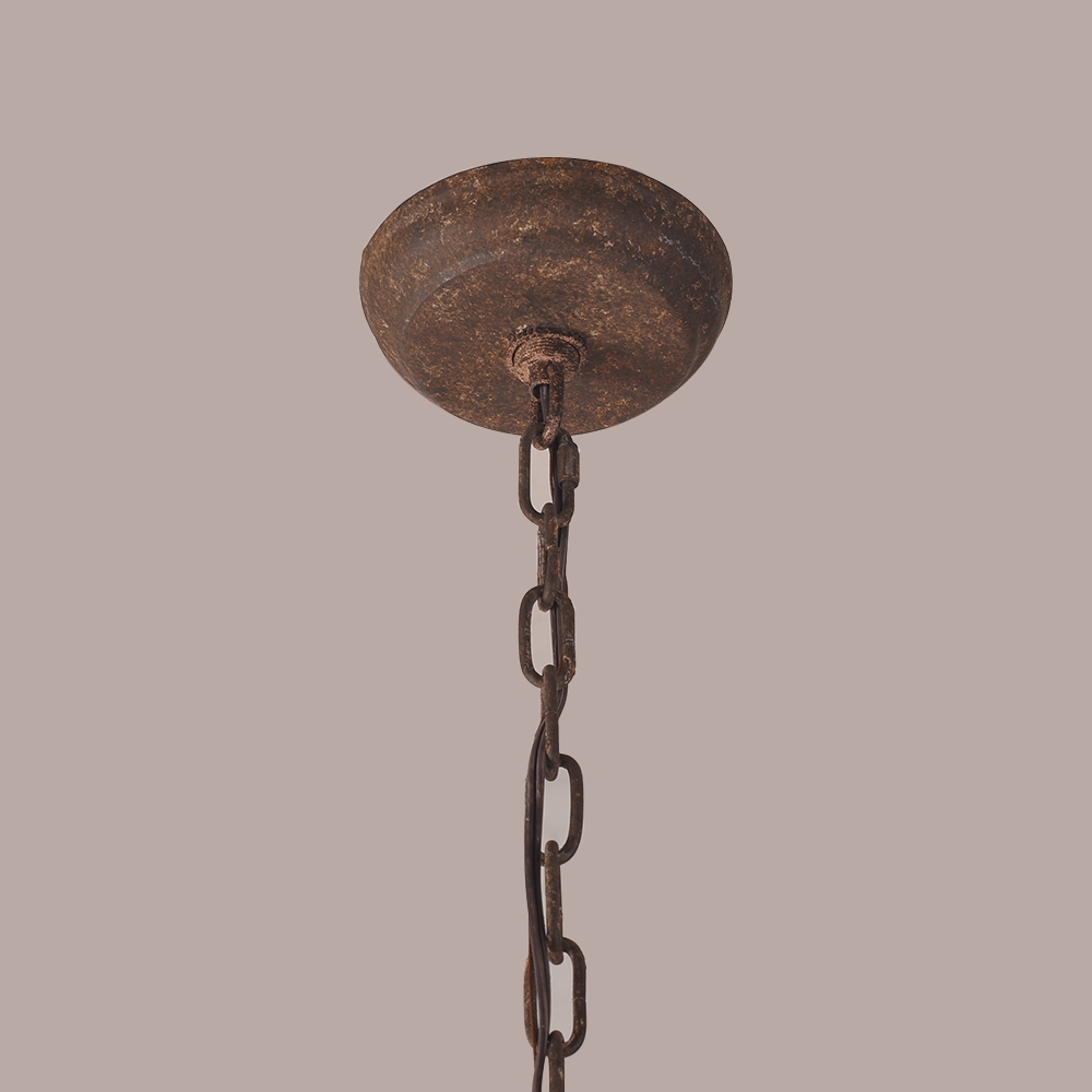 Bever Rustic Iron Flaxen Hemp Rope & Metal 8-Light Round Candelabra Chandelier in Rust