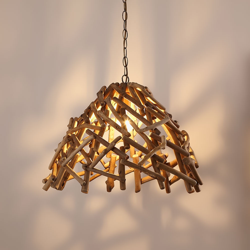 

Rustic Driftwood Cage Dome Ceiling Light Single Light Antique Brass