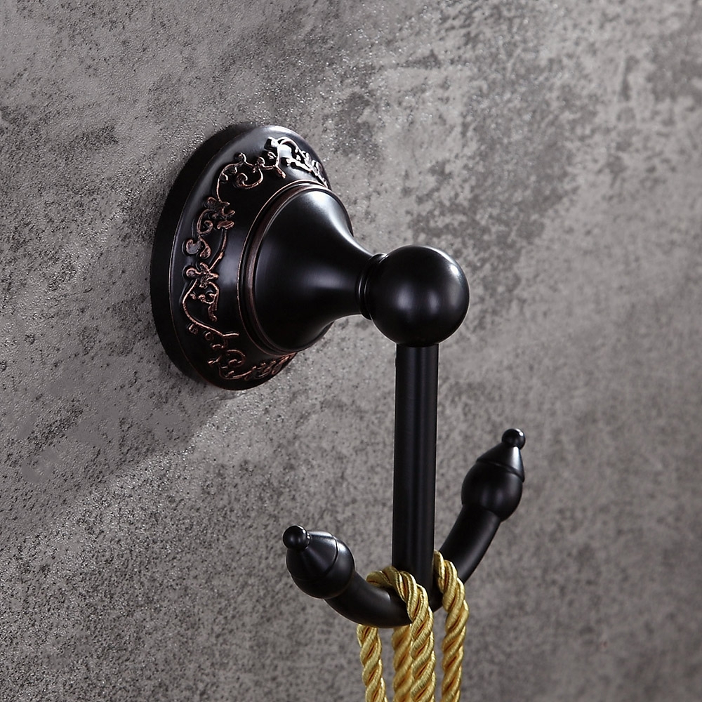 Bella Retro Solid Brass Wall Mounted Double Robe Hook Antique Black