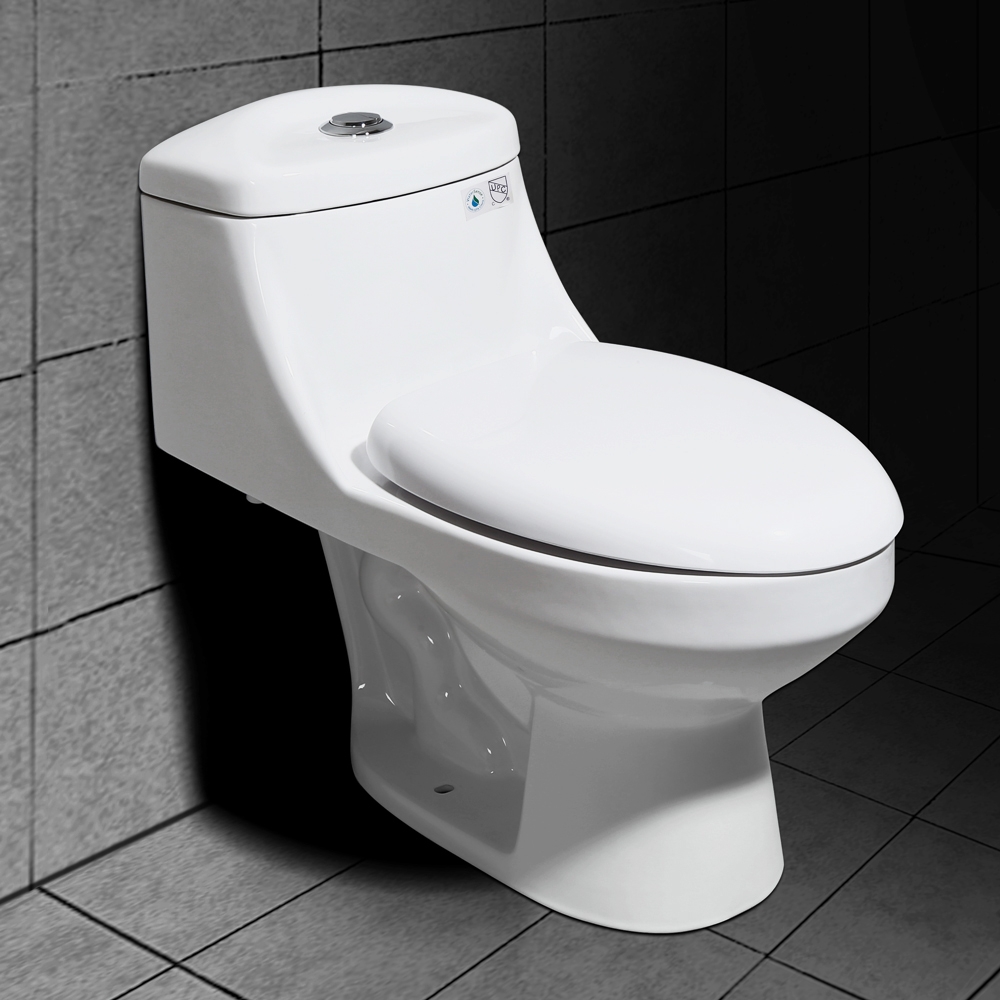 Image of Modern Sleek White 1-Piece Dual Flush 0.8/1.6 GPF Compact Elongated Toilet with Slow-Close Lid